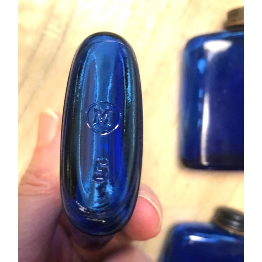 3 Vintage Cobalt Blue Glass Medicine USA Apothecary Bottles Signed 